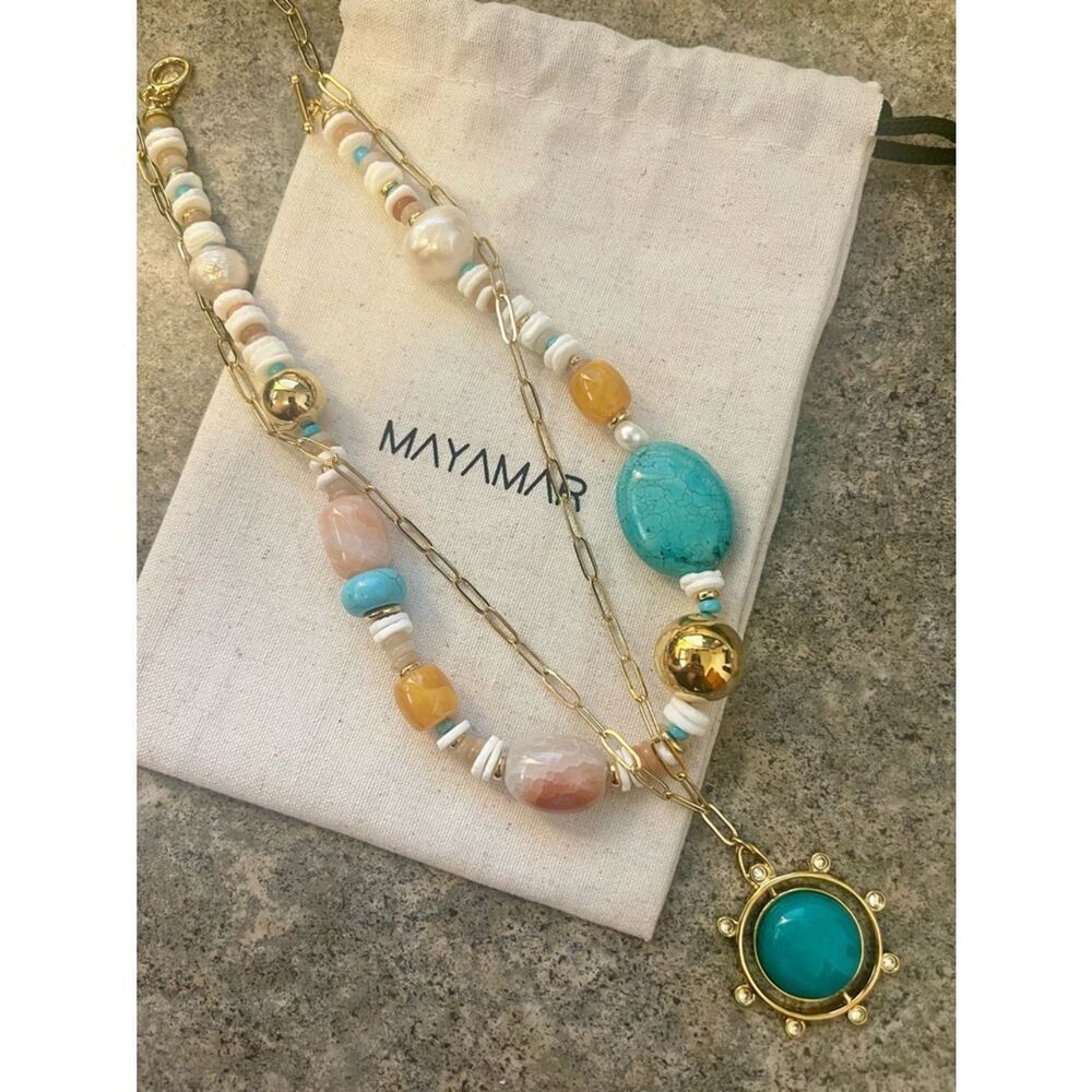 Curated Set of 2 Necklaces by Mayamar - real stones and 24k gold accents